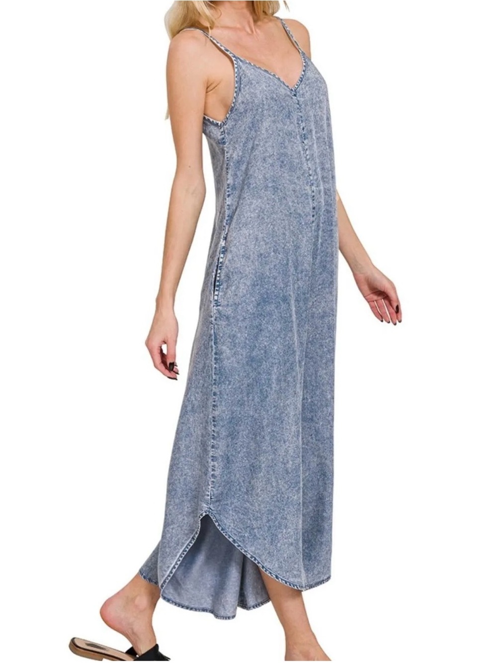 NWOT Zenana Lyocell Acid Washed Jumpsuit